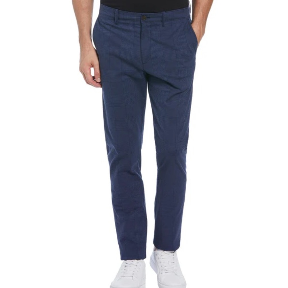 NWT Penguin COTTON BLEND SLIM FIT PLAID PANTS in Dark Sapphire | 34 X 30